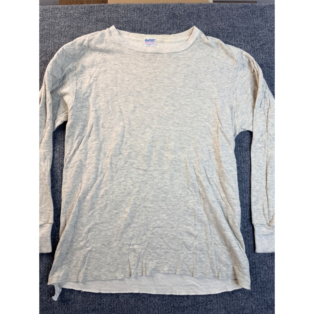 Vintage Duofold Thermal Shirt Mens Large Gray Wool Blend Two Layer Crewneck USA